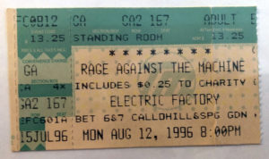 Rage Against The Machine / Concert Ticket - 1996