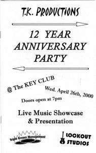 TK Productions / 12 Year Anniversary Party Pamphlet - 2000